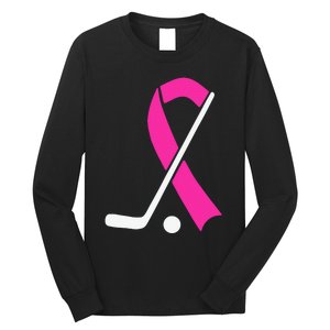 Field Hockey for Girls Breast Cancer Awareness Ribbon Long Sleeve Shirt