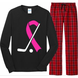 Field Hockey for Girls Breast Cancer Awareness Ribbon Long Sleeve Pajama Set