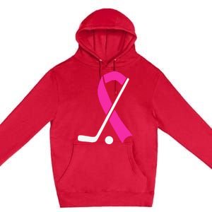 Field Hockey for Girls Breast Cancer Awareness Ribbon Premium Pullover Hoodie