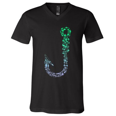 Fish Hook For Fishermen Fishing Icons Fishing V-Neck T-Shirt