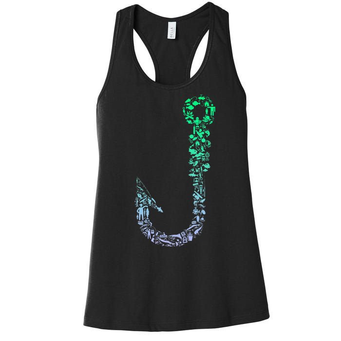 Fish Hook For Fishermen Fishing Icons Fishing Women's Racerback Tank