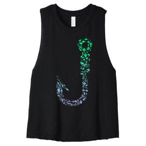 Fish Hook For Fishermen Fishing Icons Fishing Women's Racerback Cropped Tank