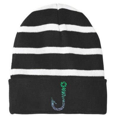 Fish Hook For Fishermen Fishing Icons Fishing Striped Beanie with Solid Band