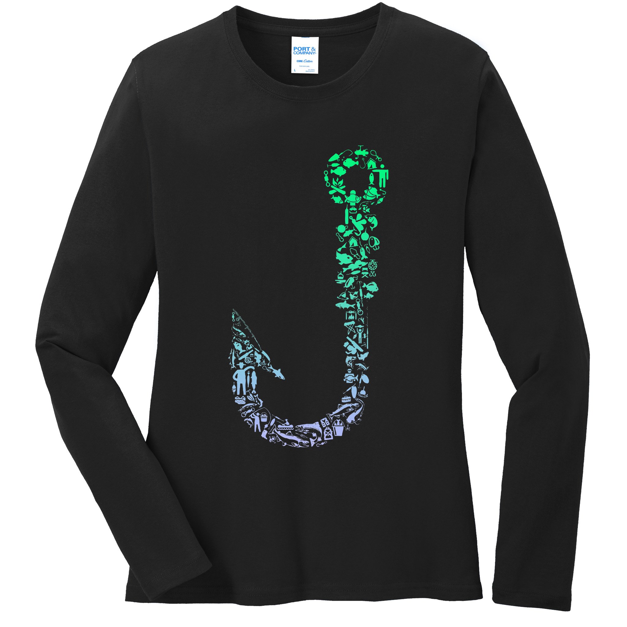 Fish Hook For Fishermen Fishing Icons Fishing Ladies Long Sleeve Shirt