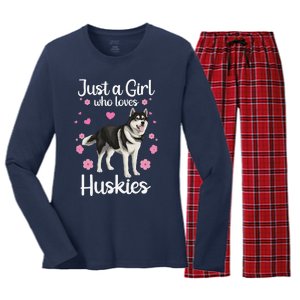 Funny Huskies For Women Pup Siberian Husky Dog Lovers Women's Long Sleeve Flannel Pajama Set 