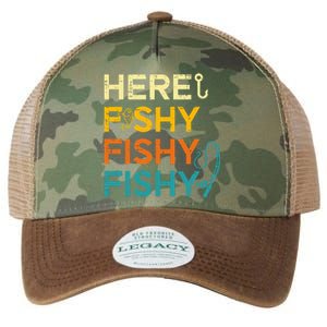 Fishing Here Fishy Retro Fish Lover Fisherman Legacy Tie Dye Trucker Hat