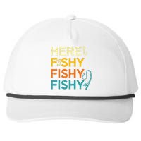 Fishing Here Fishy Retro Fish Lover Fisherman Snapback Five-Panel Rope Hat