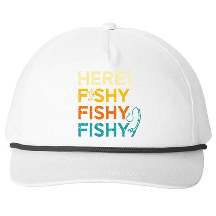 Fishing Here Fishy Retro Fish Lover Fisherman Snapback Five-Panel Rope Hat