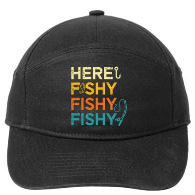 Fishing Here Fishy Retro Fish Lover Fisherman 7-Panel Snapback Hat