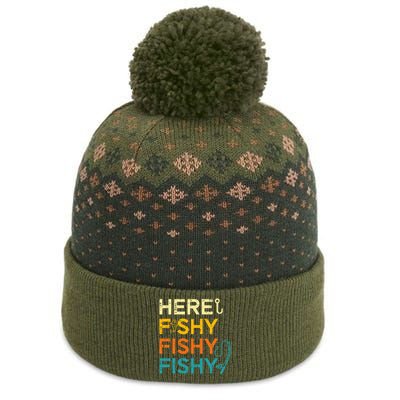 Fishing Here Fishy Retro Fish Lover Fisherman The Baniff Cuffed Pom Beanie