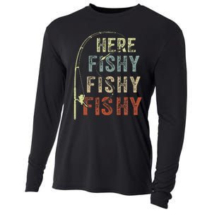 Fishing HereFishy Fish Dad Gift Funny Cooling Performance Long Sleeve Crew