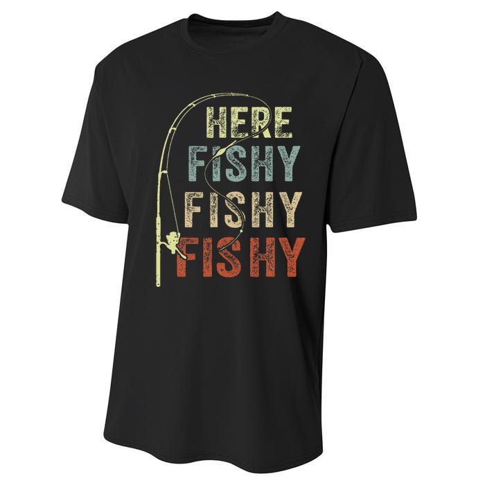 Fishing HereFishy Fish Dad Gift Funny Performance Sprint T-Shirt