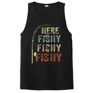 Fishing HereFishy Fish Dad Gift Funny PosiCharge Competitor Tank