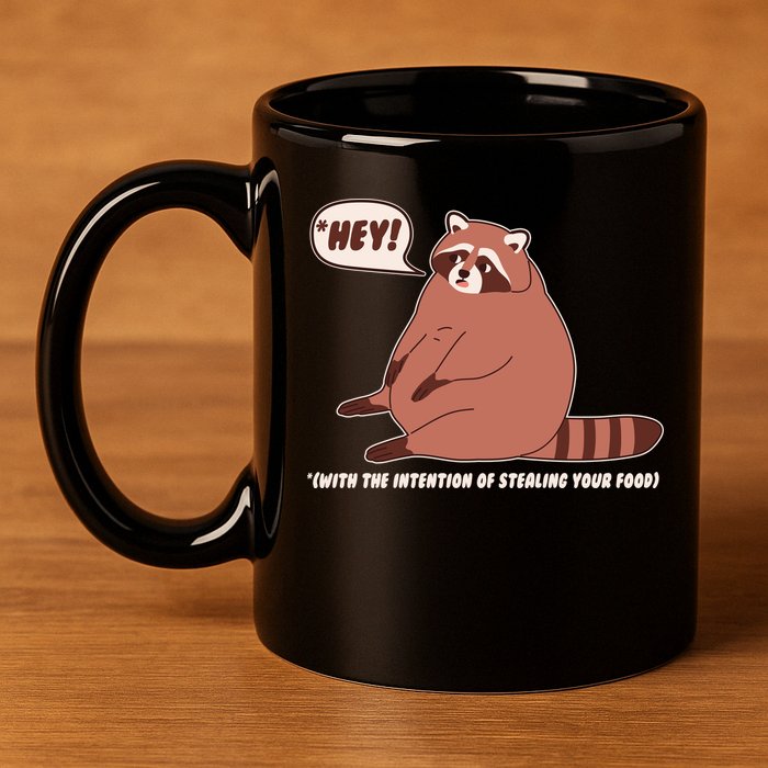 Funny Hey Fat Raccoon Stealing Your Food 11oz C Handle Ceramic Mug