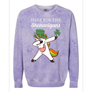 Funny Here For The Shenanigans Unicorn St Patricks Day Gift Colorblast Crewneck Sweatshirt