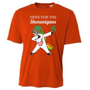 Funny Here For The Shenanigans Unicorn St Patricks Day Gift Cooling Performance Crew T-Shirt