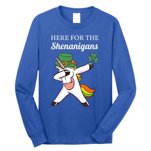 Funny Here For The Shenanigans Unicorn St Patricks Day Gift Long Sleeve Shirt