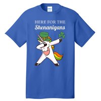 Funny Here For The Shenanigans Unicorn St Patricks Day Gift Tall T-Shirt