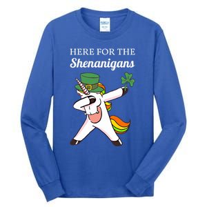 Funny Here For The Shenanigans Unicorn St Patricks Day Gift Tall Long Sleeve T-Shirt