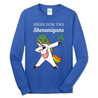 Funny Here For The Shenanigans Unicorn St Patricks Day Gift Tall Long Sleeve T-Shirt