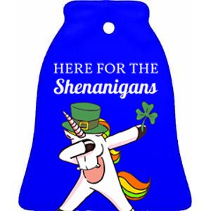 Funny Here For The Shenanigans Unicorn St Patricks Day Gift Ceramic Bell Ornament