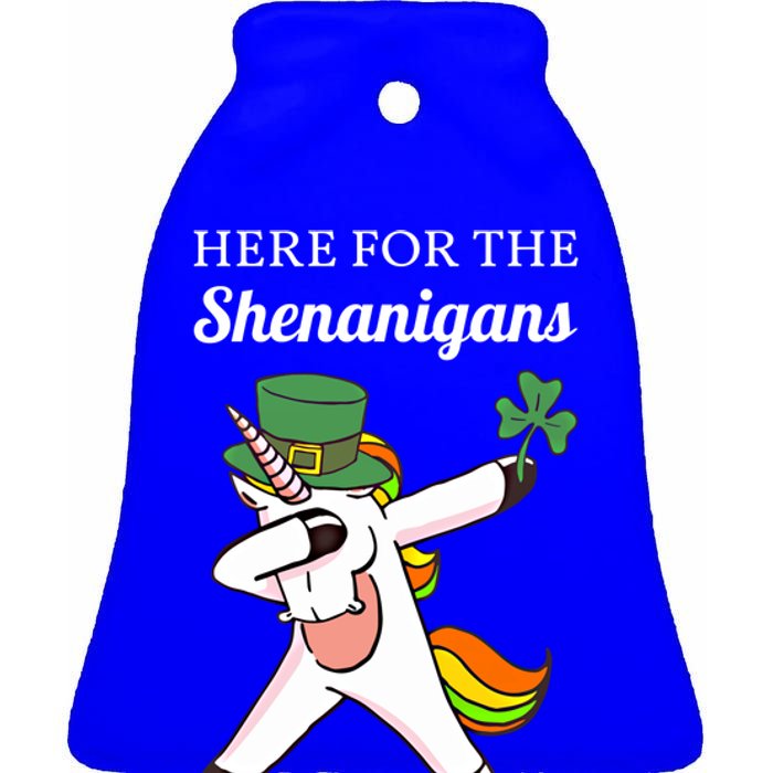 Funny Here For The Shenanigans Unicorn St Patricks Day Gift Ceramic Bell Ornament