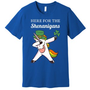 Funny Here For The Shenanigans Unicorn St Patricks Day Gift Premium T-Shirt