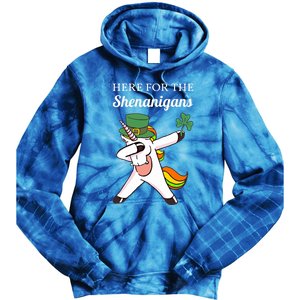 Funny Here For The Shenanigans Unicorn St Patricks Day Gift Tie Dye Hoodie