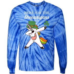 Funny Here For The Shenanigans Unicorn St Patricks Day Gift Tie-Dye Long Sleeve Shirt