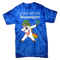 Funny Here For The Shenanigans Unicorn St Patricks Day Gift Tie-Dye T-Shirt