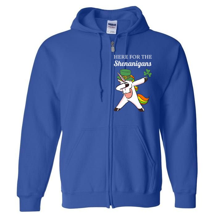 Funny Here For The Shenanigans Unicorn St Patricks Day Gift Full Zip Hoodie