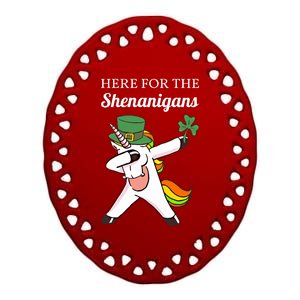 Funny Here For The Shenanigans Unicorn St Patricks Day Gift Ceramic Oval Ornament