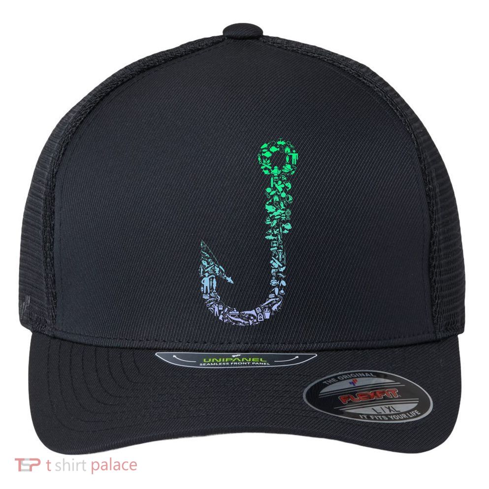 Fish Hook For Fishermen Fishing Icons Fishing Flexfit Unipanel Trucker Cap