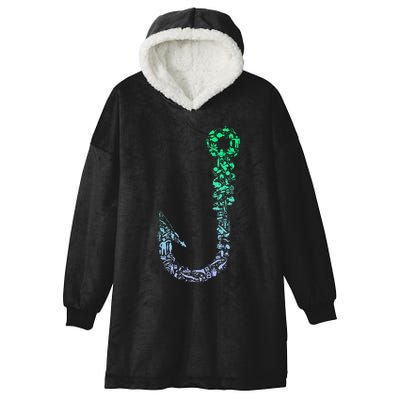 Fish Hook For Fishermen Fishing Icons Fishing Hooded Wearable Blanket