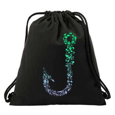 Fish Hook For Fishermen Fishing Icons Fishing Drawstring Bag