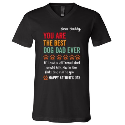 funny happy fathers day from dog treats to dad quote V-Neck T-Shirt