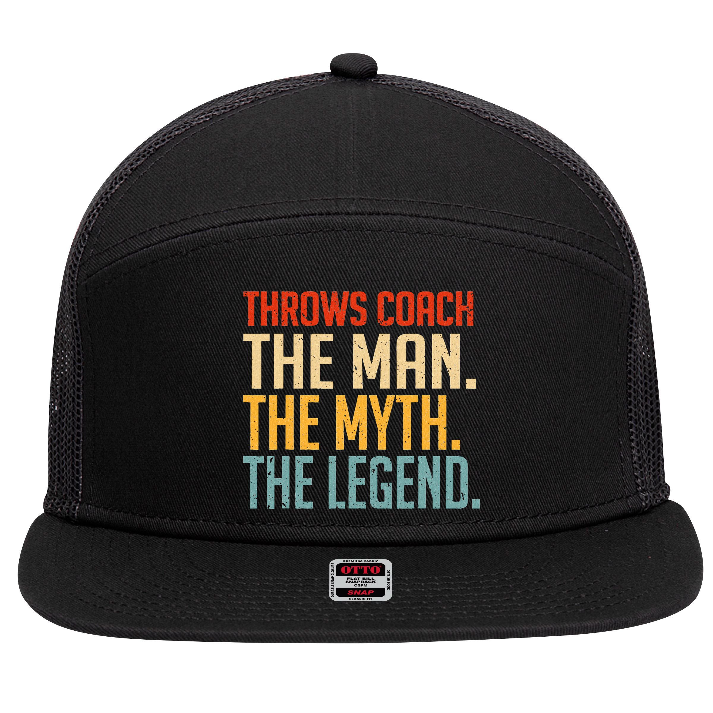 Fun Hilarious Funny Track & Field Throwing Throws Coach 7 Panel Mesh Trucker Snapback Hat