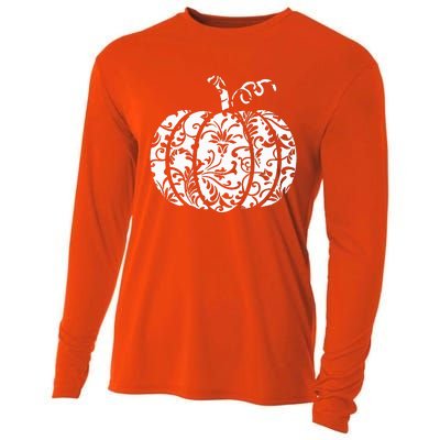 Floral Hello Fall Pumpkin Season Fall Vibes Halloween Orange Cooling Performance Long Sleeve Crew