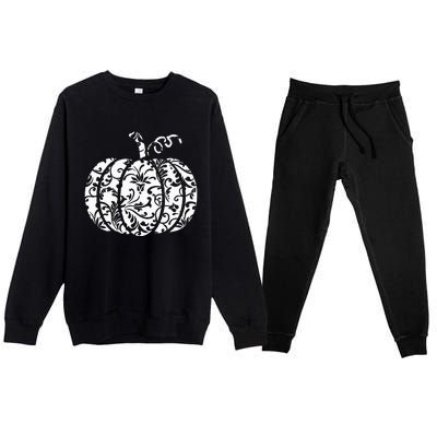 Floral Hello Fall Pumpkin Season Fall Vibes Halloween Orange Premium Crewneck Sweatsuit Set