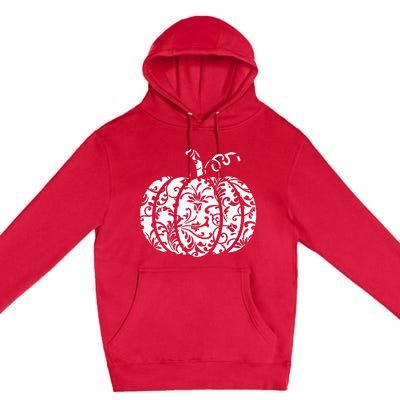 Floral Hello Fall Pumpkin Season Fall Vibes Halloween Orange Premium Pullover Hoodie