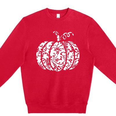 Floral Hello Fall Pumpkin Season Fall Vibes Halloween Orange Premium Crewneck Sweatshirt