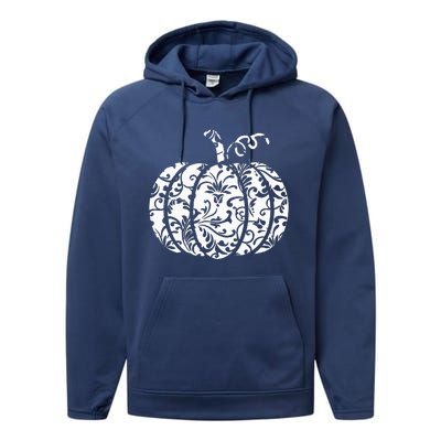 Floral Hello Fall Pumpkin Season Fall Vibes Halloween Orange Performance Fleece Hoodie