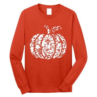 Floral Hello Fall Pumpkin Season Fall Vibes Halloween Orange Long Sleeve Shirt