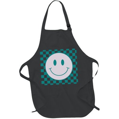 Funny Happy Face Checkered Pattern Smile Face Meme Full-Length Apron With Pockets