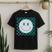Funny Happy Face Checkered Pattern Smile Face Meme T-Shirt