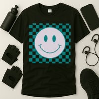 Funny Happy Face Checkered Pattern Smile Face Meme T-Shirt