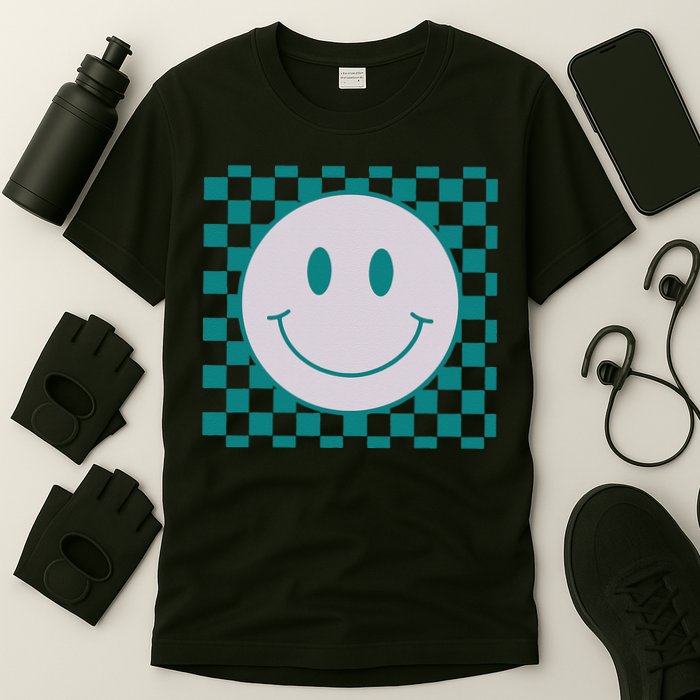 Funny Happy Face Checkered Pattern Smile Face Meme T-Shirt