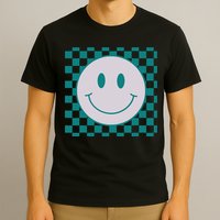 Funny Happy Face Checkered Pattern Smile Face Meme T-Shirt