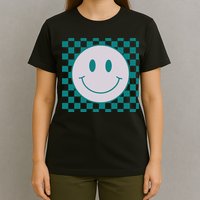 Funny Happy Face Checkered Pattern Smile Face Meme T-Shirt