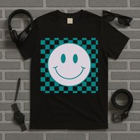Funny Happy Face Checkered Pattern Smile Face Meme T-Shirt